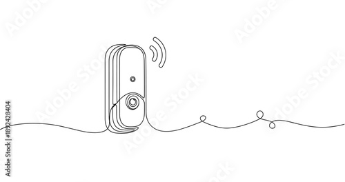 Minimalist continuous line art of wireless security camera with wi-fi signal. Non editable stroke