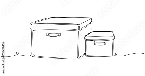 Minimalist line drawing of two storage boxes on white background. Non editable stroke