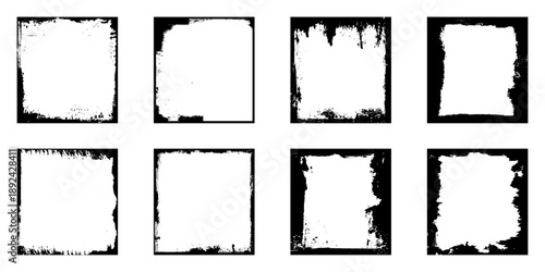 Grunge rectangle border set .Grunge style with brush stroke grunge frame.