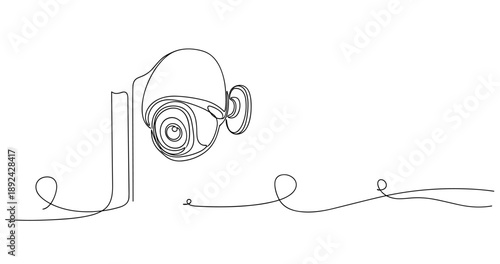 Continuous line drawing of a security camera on wall. Non editable stroke