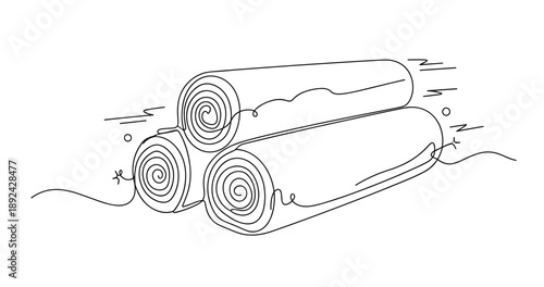 Hand-drawn cinnamon rolls in monochrome line art style displaying spiral detail. Non editable stroke
