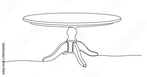 Elegant round wooden table line art illustration in minimalist style. Non editable stroke