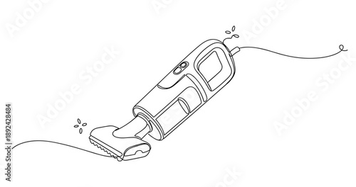 Handheld cordless vacuum cleaner illustration with minimalist design and outline. Non editable stroke