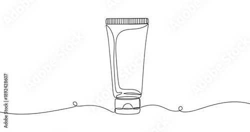 Minimalistic continuous line drawing of a skincare tube on a white background. Non editable stroke