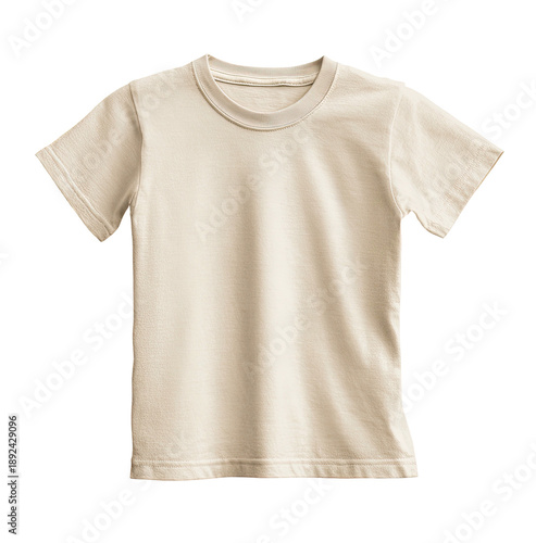 Plain, cream-colored, crew neck T-shirt; short sleeves