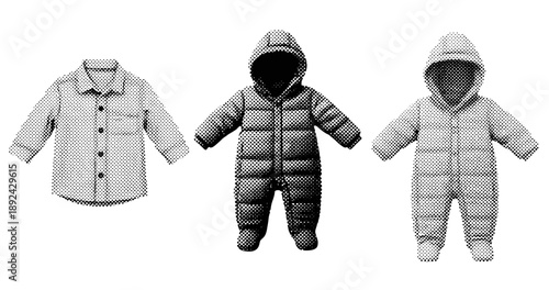 Monochrome dot style baby clothing - shirt and hooded onesies