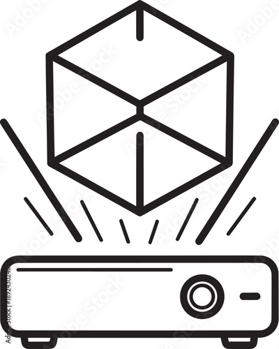 3D cube projection on projector device illustration