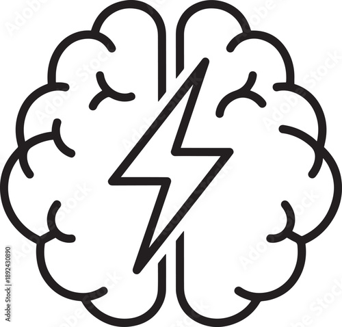 Brain with Lightning Bolt Icon - Creativity and Inspiration Symbol