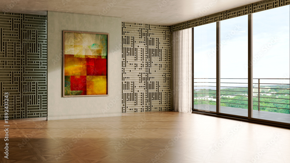 Naklejka premium Large luxury modern bright interiors Living room mockup illustration 3D rendering