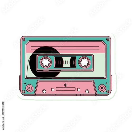 Retro cassette tape with pastel colors and stylized design.