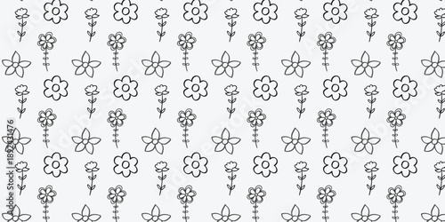 Seamless Hand Drawn Flower and Plant Icon Pattern Background