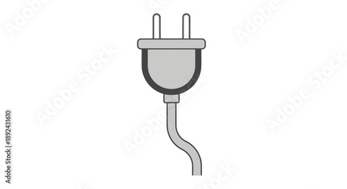Modern electrical plug with arrow pointing right on gray background