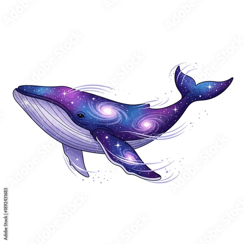 Vibrant Galaxy Whale Illustration with Cosmic Colors and Stars.