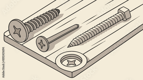 Industrial Screws and Bolts Hand Drawn Illustration