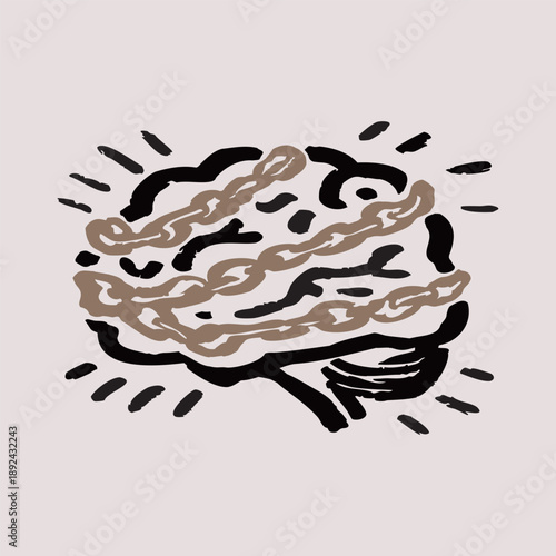 Concept Illustration of a Brain Wrapped in Chains Representing Constrained Cognition