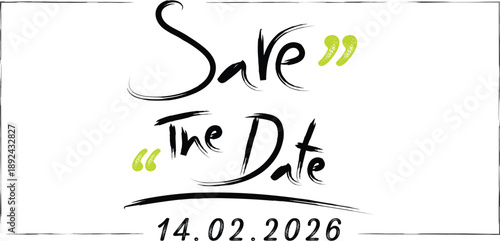 A charming, hand-drawn vector "Save the Date" illustration for Valentine's Day,