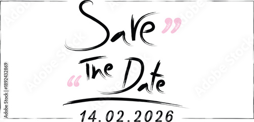 A charming, hand-drawn vector "Save the Date" illustration for Valentine's Day,