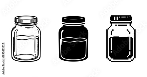 Set of three jar illustrations in different artistic styles