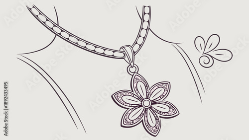 Elegant Floral Necklace Hand Drawn Illustration