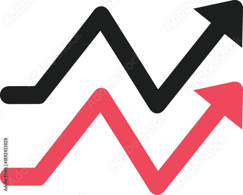 Minimalist vector arrow icons for ui navigation featuring rounded square buttons and financial stock market trend lines