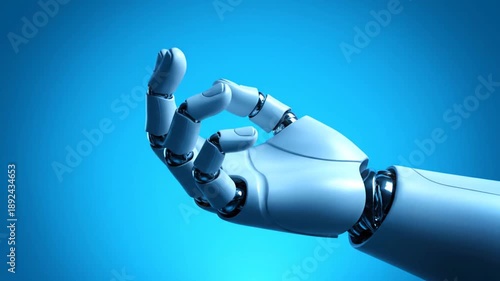 Futuristic Robotic Hand Offering Help on Gradient Blue Background with Chrome Accents Innovation Technology Concept