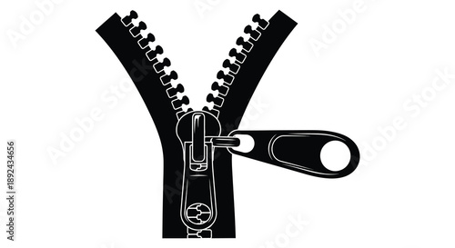 A striking black and white image of a zipper partially unzipped revealing a hidden y shape silhouette high quality professional