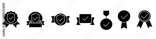 Award vector icon set. Quality mark Illustration sign collection. Confirmed symbol. Passed inspection logo.