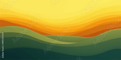 Abstract colorful rainbow background illustration featuring a summer meadow landscape with green grass and a sunny blue sky at sunset