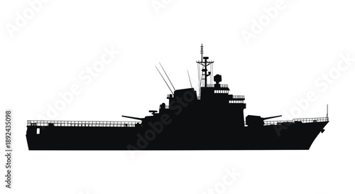 A striking black silhouette of a large naval warship detailed with masts and weaponry silhouette high quality professional