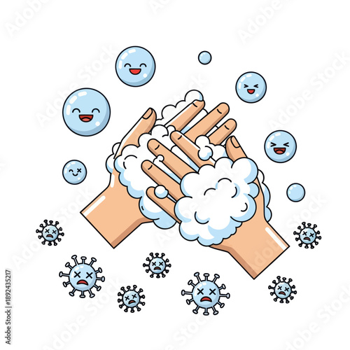 Hands Washing Off Germs with Soap.