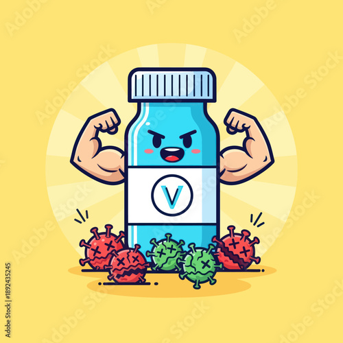 Vaccine Bottle Fighting Germs and Viruses.