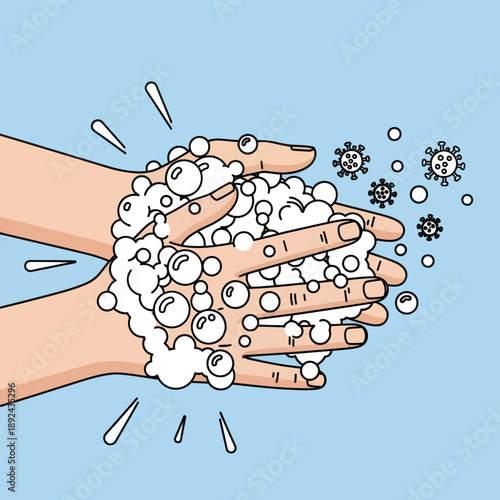 Hands Washing with Soap and Water.