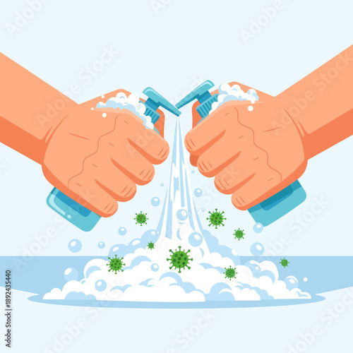 Hands Washing Under Running Water Illustration.