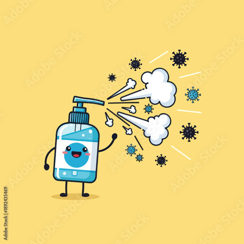 Hand Sanitizer Bottle Spraying Germs Away.