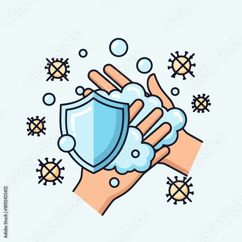 Hands Washing with Soap and Shield.