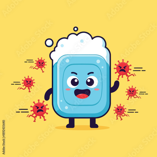 Cartoon Beer Mug Character with Viruses.