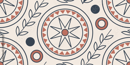 Seamless Scandinavian-inspired stationery pattern, simple shapes, muted colors, flat vector design.svg