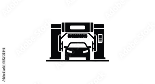 A simplified black icon depicts a vehicle undergoing a car wash service featuring a bold silhouette high quality