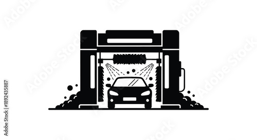 A striking depiction of a car wash facility with a vehicle entering presented in a bold silhouette