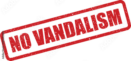 A distressed red rubber stamp featuring the explicit warning NO VANDALISM is presented against white