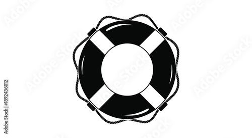 A simple graphic depicts a black and white life preserver ring a symbol of safety and rescue silhouette