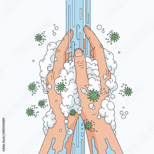 Hands Washing Off Germs with Soap.
