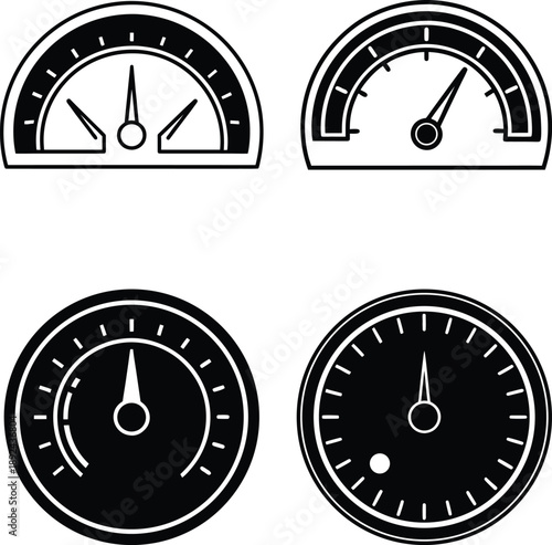 Speedometer and Gauge Meter Vector Illustration Set.