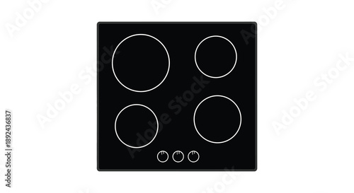 A sleek modern black ceramic cooktop features four circular burners and digital controls creating a striking silhouette