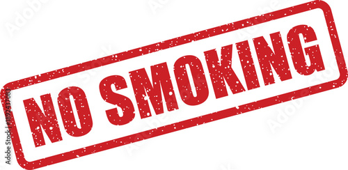 A prominent red rubber stamp featuring NO SMOKING text and a textured appearance on a white background