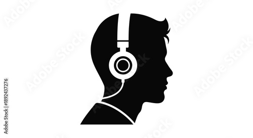 A striking black profile of a person wearing headphones a modern depiction of music enjoyment silhouette high quality