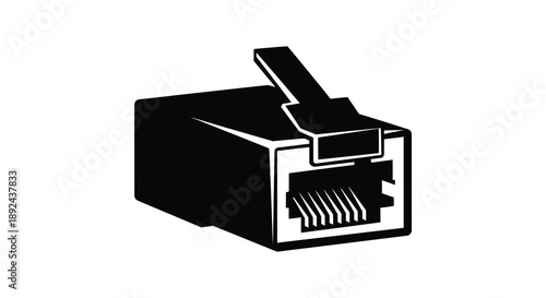 A stark black silhouette of an rj45 ethernet port connector a crucial component of network connectivity silhouette