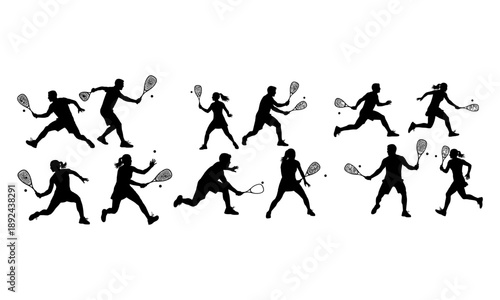 Dynamic padel player action silhouettes vector set – professional racket sport collection