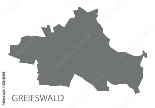Greifswald city map with boroughs grey illustration silhouette shape