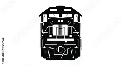 A striking black silhouette of a powerful diesel locomotive facing forward showcasing industrial design silhouette high quality professional